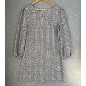 Jude Connally Shift Dress Black White Pink Chevron Long Sleeve Womens Size Large
